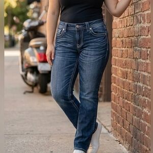 Miss Me Slim Straight Jeans Size 30 Dark Indigo Mid Rise Stretch Denim